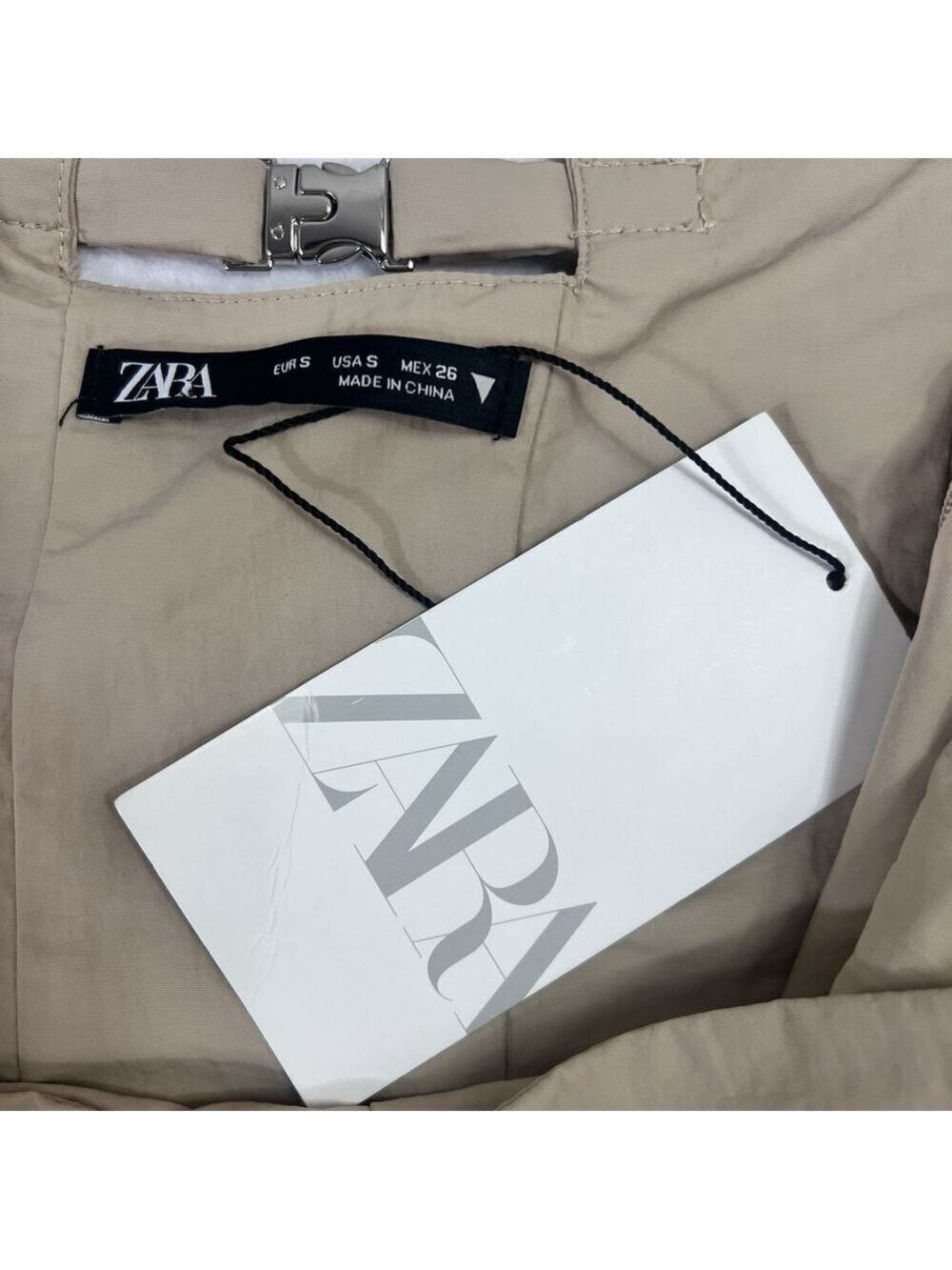 Zara Strapless Jumpsuit Off The Shoulder Wide Leg Khaki Size S Blogger Fav New - Picture 10 of 16